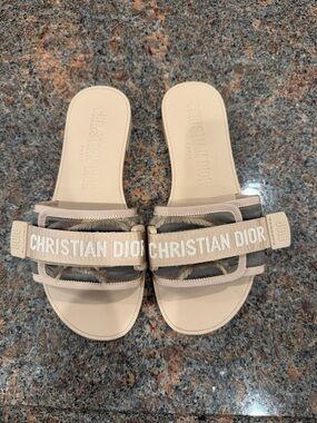 Dior Nude Beige Logo Strap Slide Sandals